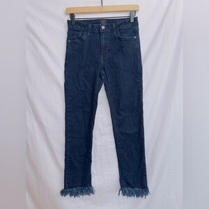 Just Black Denim Dark Wash High Waisted Fringe Hem Ankle Crop Jean size 25